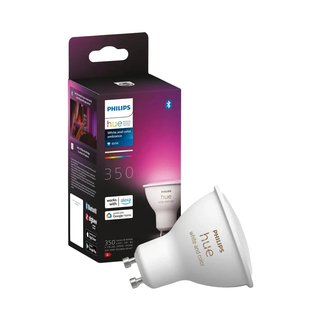 Philips Hue White and Color Ambiance | GU10 | Smart LED Bulb | 350lm | 5.7W fra Philips – testet og certificeret hos Green.dk (billede 1 af 2)
